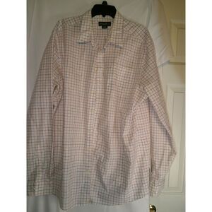 Eddie Bauer Classic Fit Button-Down Shirt White Purple Orange Windowpane Pattern